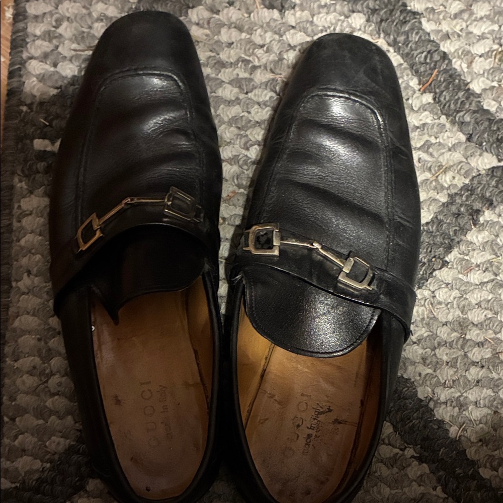 Gucci Men's Black Leather Slip-On Loafers